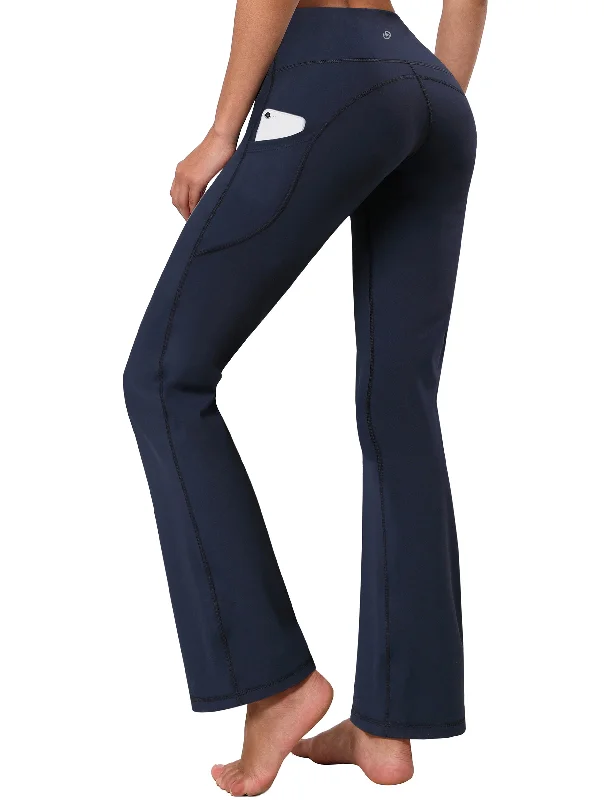 Yoga Pants for Total Comfort -29" 31" 33" 35" 37"  Side Pockets Bootcut Leggings navyblue