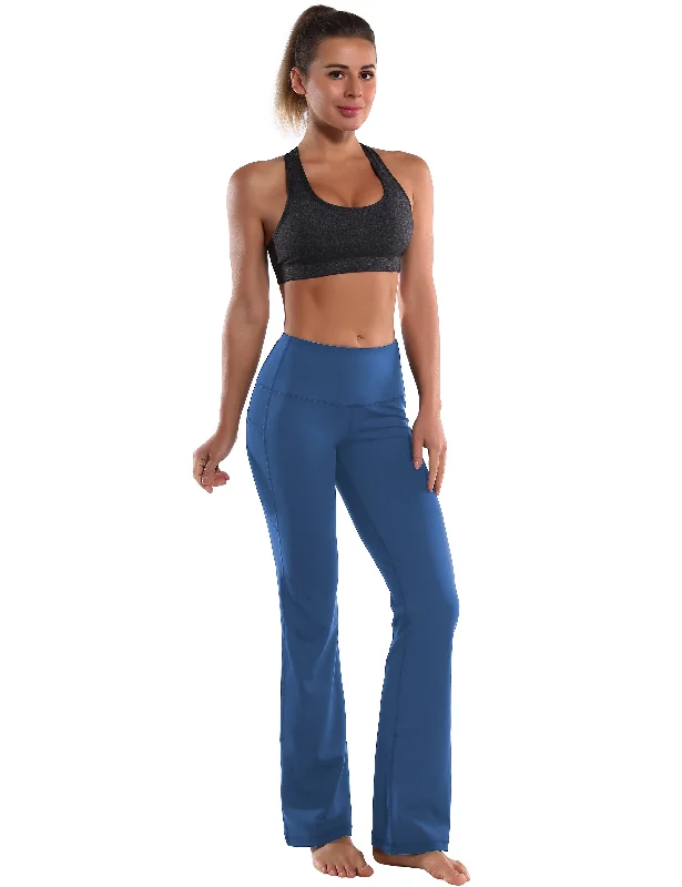 Lightweight Yoga Pants for Comfort -29" 31" 33" 35" 37"  Side Pockets Bootcut Leggings purplishblue