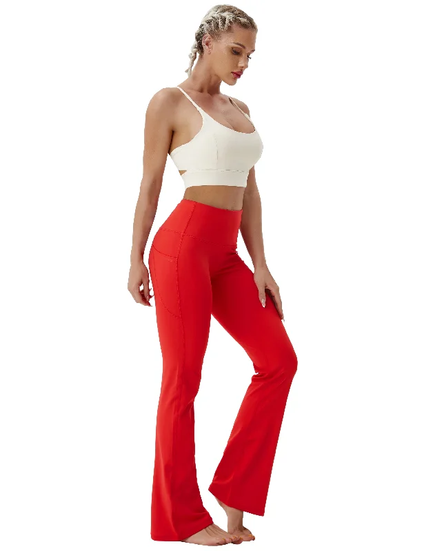 Yoga Pants with Comfort and Compression -29" 31" 33" 35" 37"  Side Pockets Bootcut Leggings scarlet