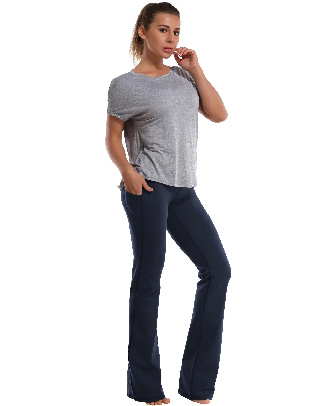 Yoga Pants for Intense Flexibility Practice -29" 31" 33" 35" 37"  Side Pockets Bootcut Leggings darknavy