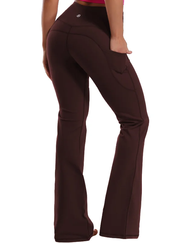 Yoga Pants for Improving Posture -29" 31" 33" 35" 37"  Side Pockets Bootcut Leggings mahoganymaroon