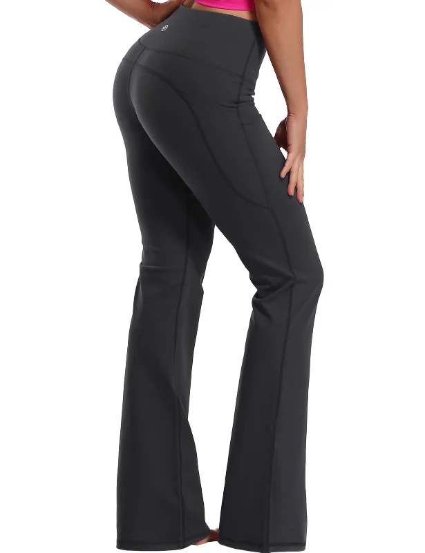 Long Yoga Pants for Women -29" 31" 33" 35" 37"  Side Pockets Bootcut Leggings shadowcharcoal