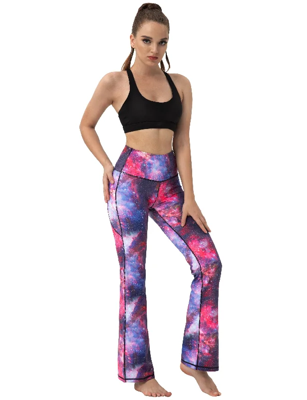Yoga Pants for Stretching and Strengthening -29" 31" 33" 35" 37"  Side Pockets Printed Bootcut Leggings galaxy
