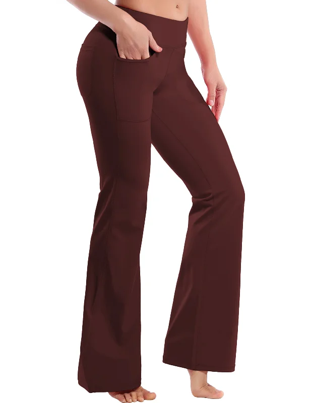 Yoga Pants for Beginners -29" 31" 33" 35" Bootcut Leggings with Pockets mahoganymaroon