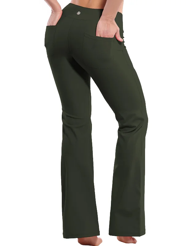 Comfortable Yoga Pants for Full Stretch -29" 31" 33" 35" Bootcut Leggings with Pockets olivegray
