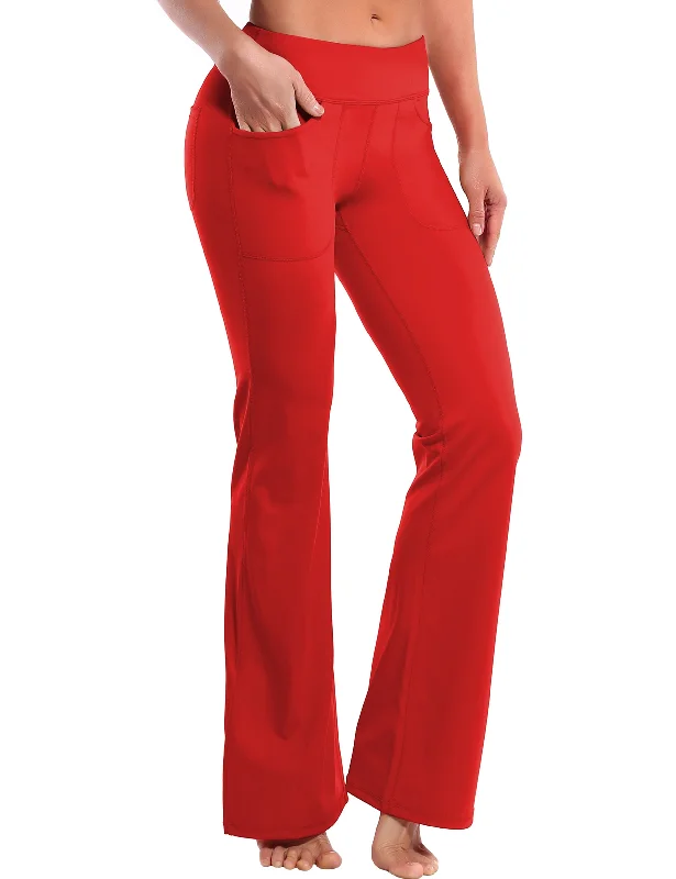 Yoga Pants for Maximum Range of Motion -29" 31" 33" 35" Bootcut Leggings with Pockets scarlet