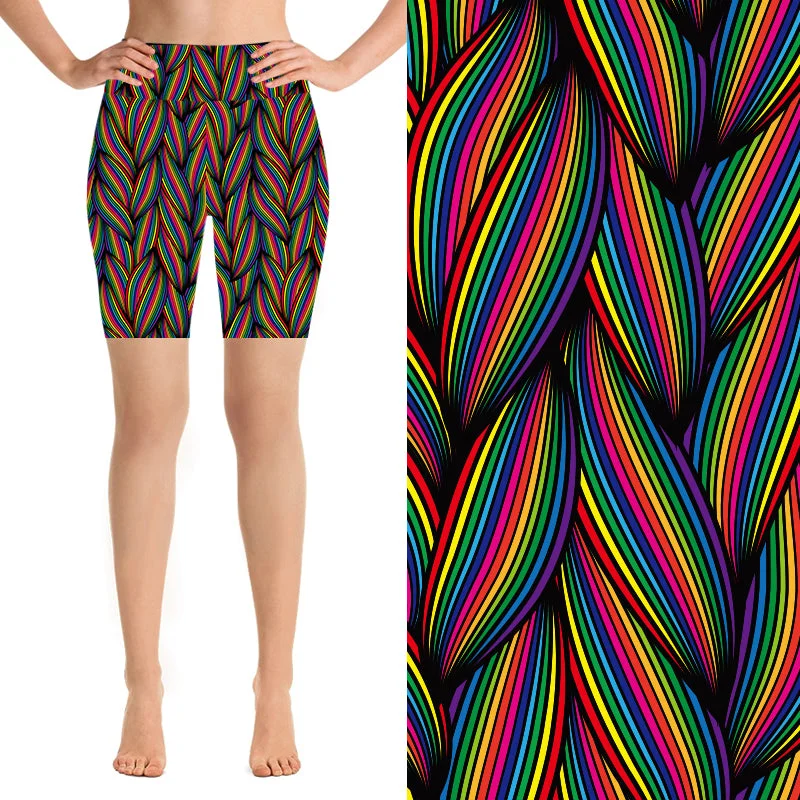 Yoga Shorts for Relaxation and Flexibility -24/7 Biker Shorts - Rainbow Braid