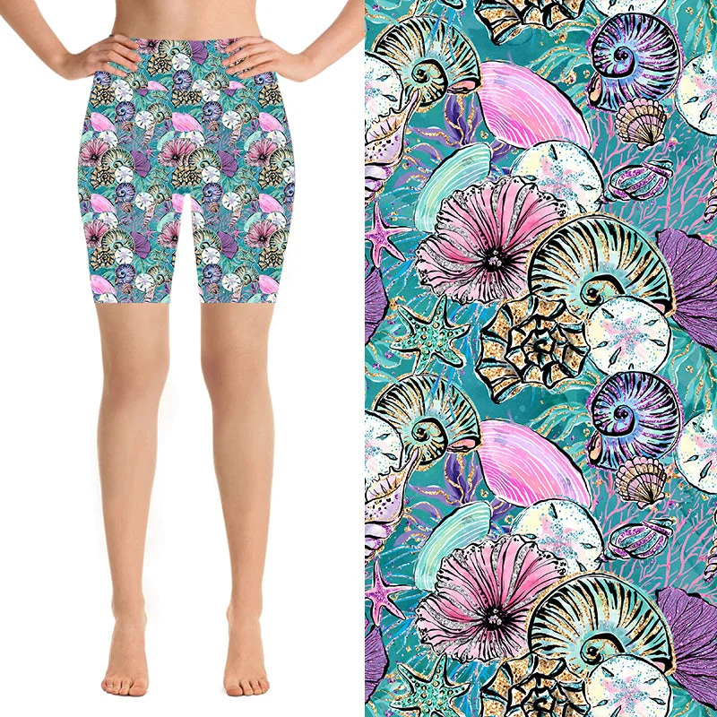 Yoga Shorts for Quick Flexibility -24/7 Biker Shorts - Sea Shells