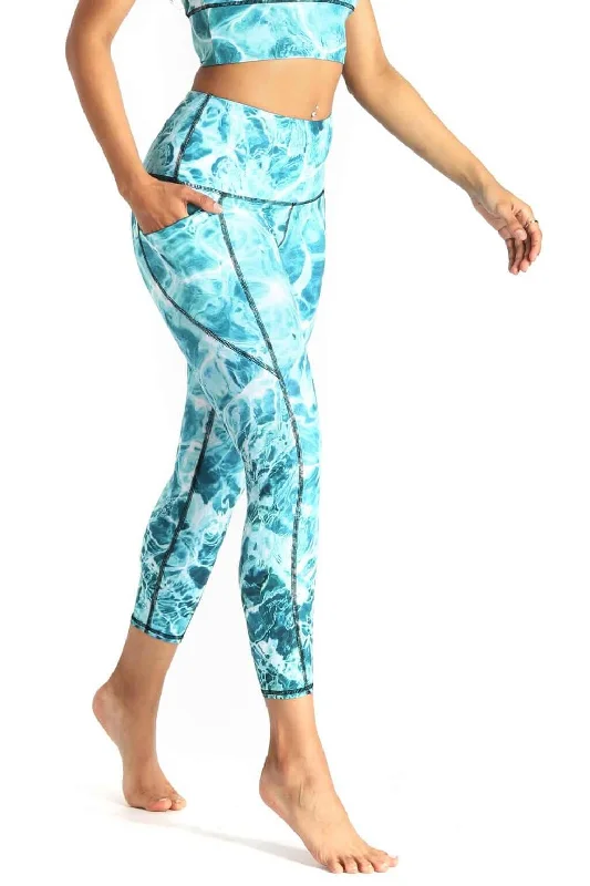 Yoga Pants for Intense Flexibility -7/8 Boundless Legging with Pockets in Pool Party