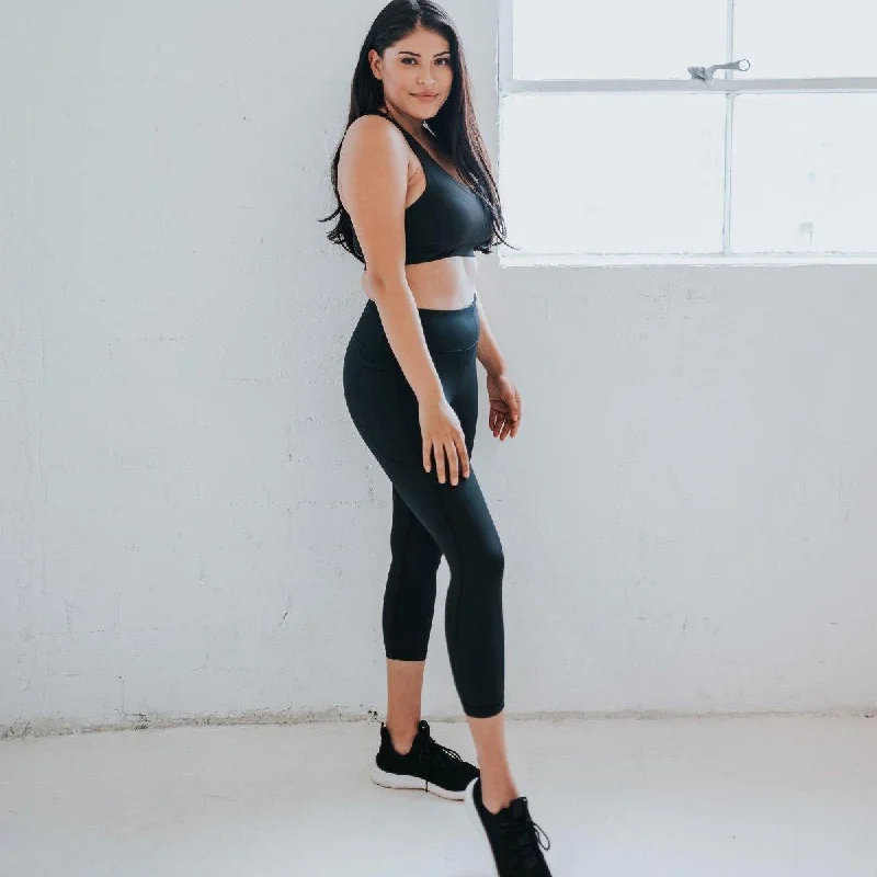 Stretchable Yoga Pants with High Waist -Lux 7/8 Capris - Black