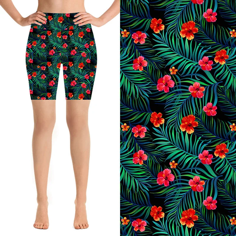 Yoga Shorts for Strength and Flexibility Training -24/7 Biker Shorts - Hawaiian Flowers Yoga Shorts for Strength and Flexibility Training -24/7 Biker Shorts - Hawaiian Flowers