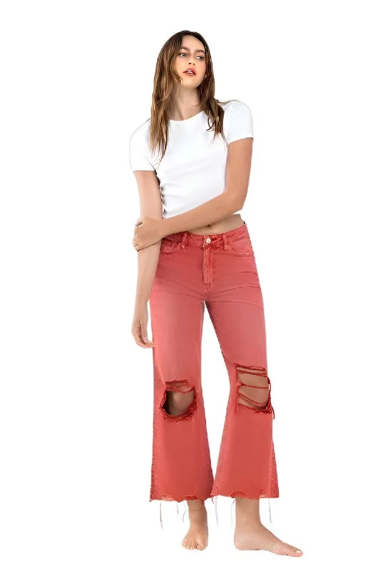 Yoga Shorts for Stretching and Flexing -90s Vintage Crop Flare Jeans By Flying Monkey