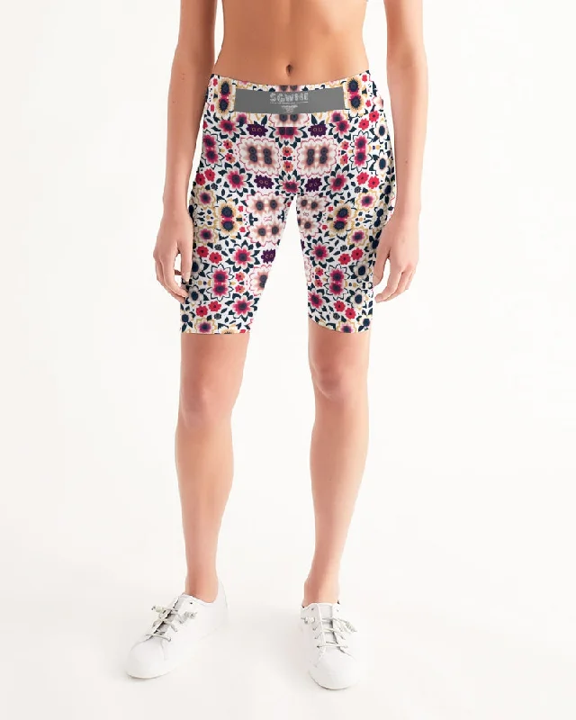 Soft Yoga Shorts for Pilates Practice -Abstract flower pattern Women's All-Over Print Mid-Rise Bike Shorts Soft Yoga Shorts for Pilates Practice -Abstract flower pattern Women's All-Over Print Mid-Rise Bike Shorts