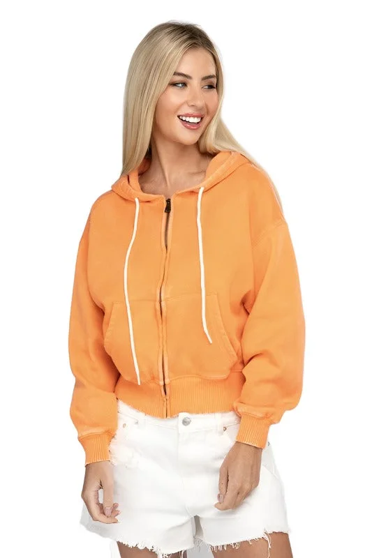 Yoga Shorts for Fitness and Recovery -Acid Wash Fleece Cropped Zip-Up Hoodie by Zenana Yoga Shorts for Fitness and Recovery -Acid Wash Fleece Cropped Zip-Up Hoodie by Zenana