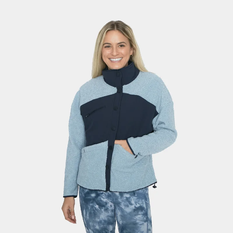 Yoga Tops for Performance and Comfort -Activity Fleece - Steel Blue/Navy
