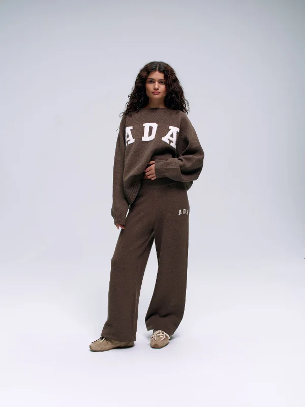 Yoga Pants for Mobility and Flexibility -ADA Knit Straight Leg Sweatpants - Dark Cocoa Brown/Cream