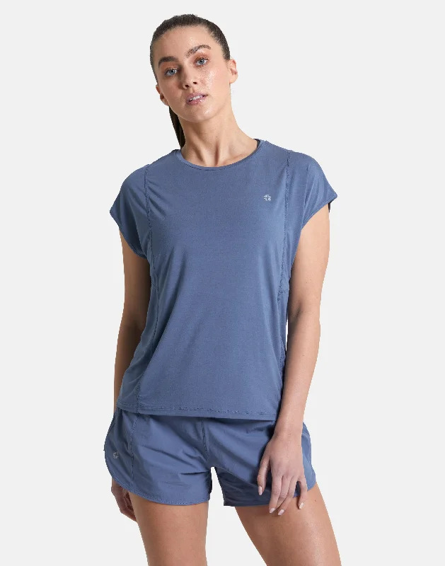Yoga Tops with Relaxed Fit for Poses -Adaptive Tee in Thunder Blue