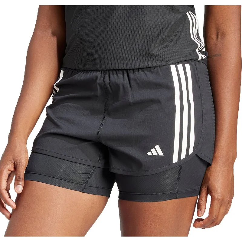 Yoga Shorts for Easy Movement -adidas Own The Run 3 Stripes 2 In 1 Womens Running Shorts - Black
