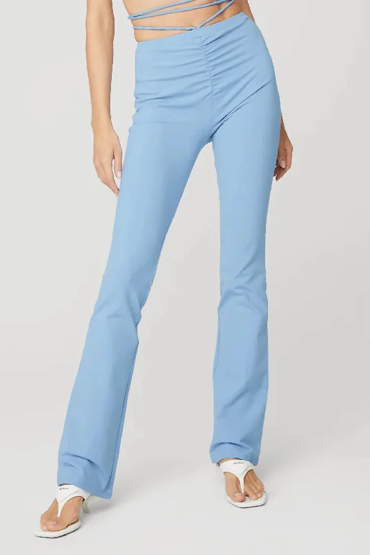Comfortable Yoga Shorts -Airbrush High Waist Cinch Flare Leggings In Tile Blue