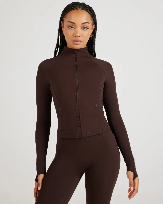 Yoga Tops for Everyday Yoga Practice -Airey Jacket - Espresso