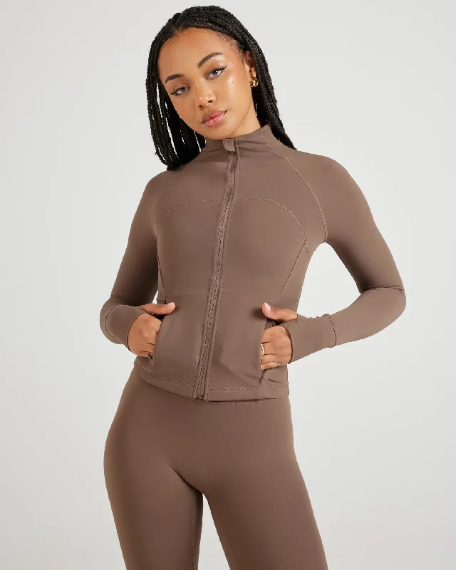 Yoga Tops with Full Coverage -Airey Jacket - Light Brown