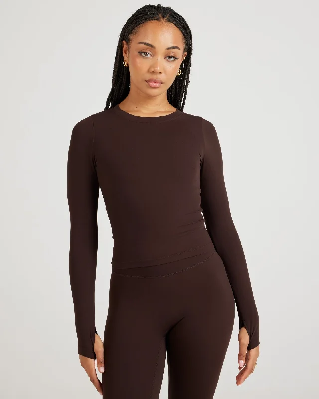 Yoga Tops with Relaxed Fit for Movement -Airey Long Sleeve - Espresso