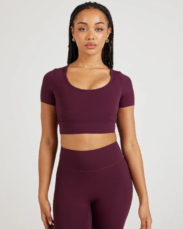 Soft Yoga Tops for Every Practice -Airey Scoop Crop Tee - Cherry Cola