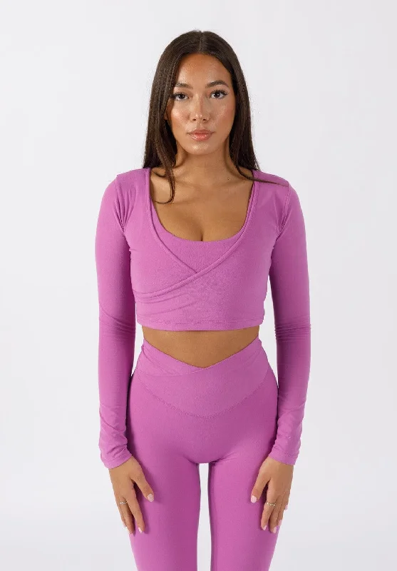 Women's Yoga Tops for Comfort and Flexibility -AirSilk Long Sleeve Wrap Crop Vertigo