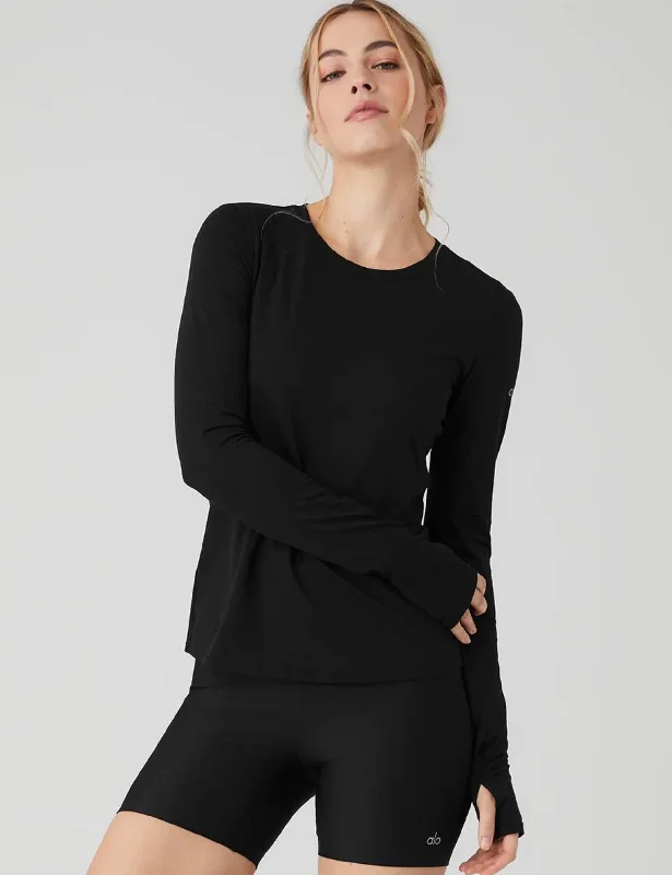Cotton Yoga Tops for Comfort -Alosoft Finesse Long Sleeve - Black
