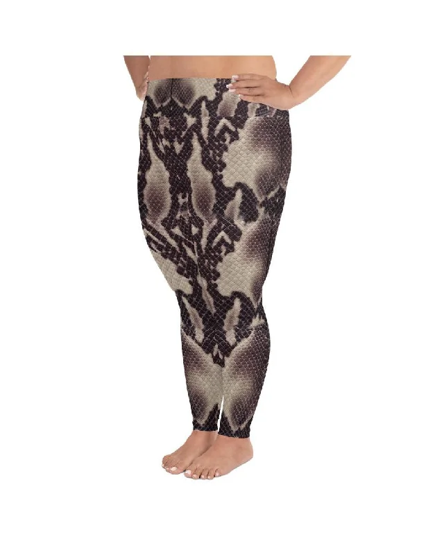 Soft Yoga Pants for Deep Poses -Anaconda Snake Skin Plus Size Leggings