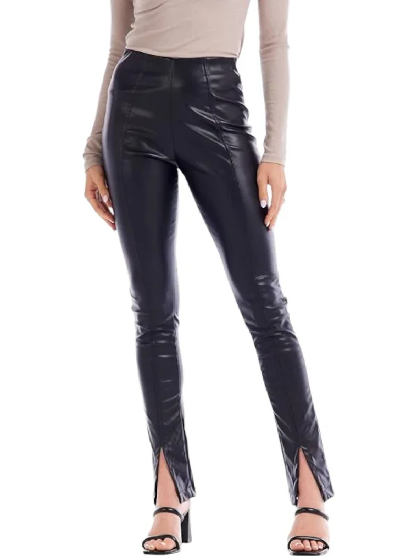 Yoga Shorts for All-Day Comfort -Ander Slit Faux Leather Leggings In Black