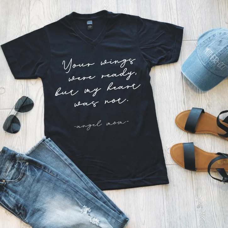 Breathable Cotton Yoga Tops -Angel Mom • Navy Tee