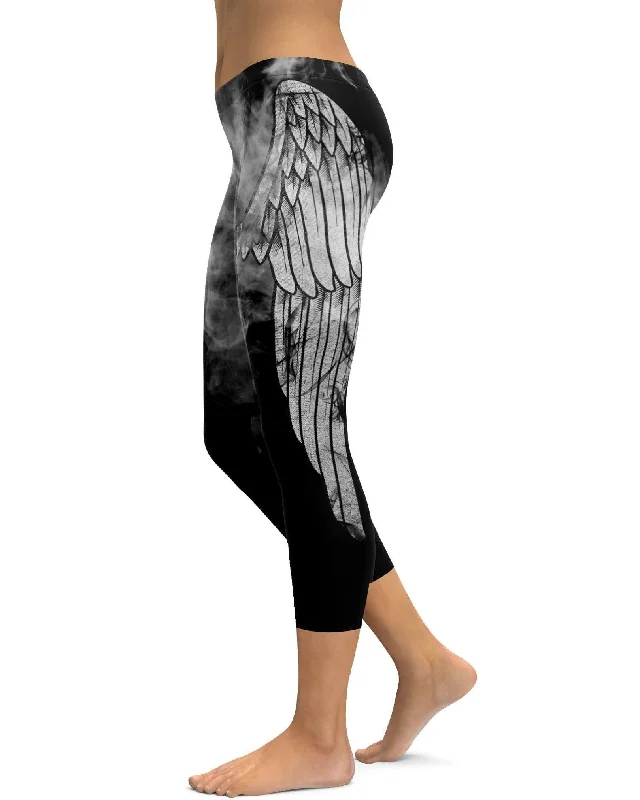 Full-Length Yoga Pants with Compression -Angel Wing Capris