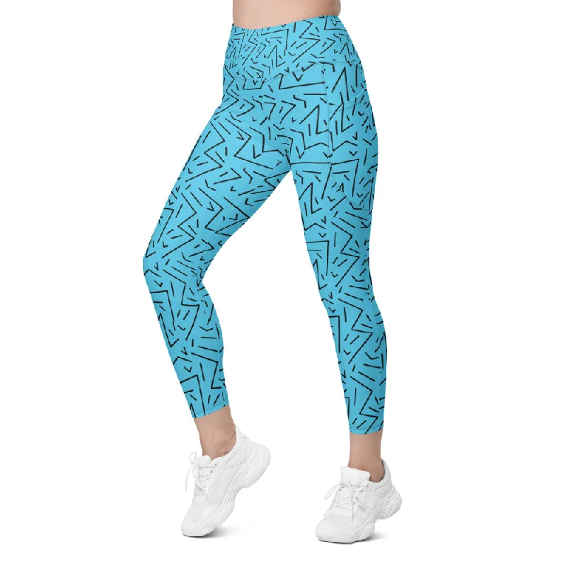 Ultra Soft Yoga Pants for Women -Aqua Black Line Leggings with Pockets