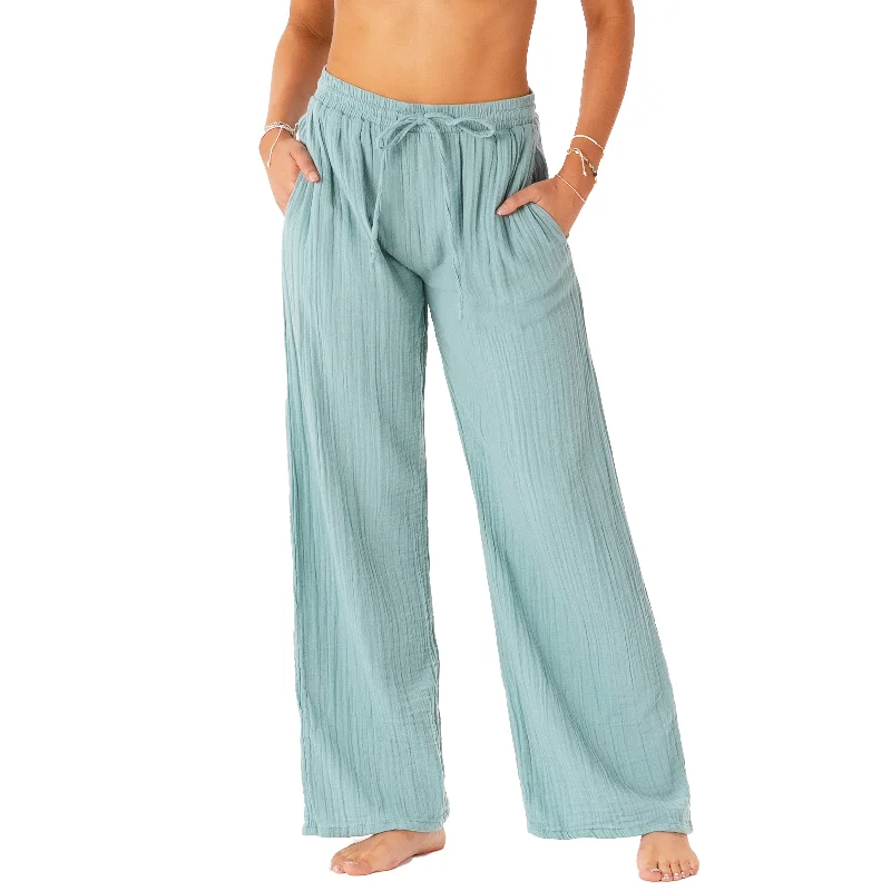 Yoga Pants for Core Strength -Aqua Cotton Cabana Pants