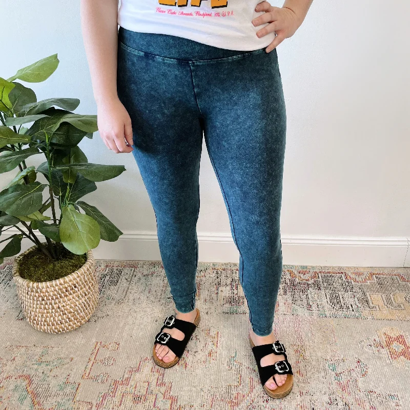 Yoga Pants for Stretch and Flexibility -Aqua Mineral Wash Leggings