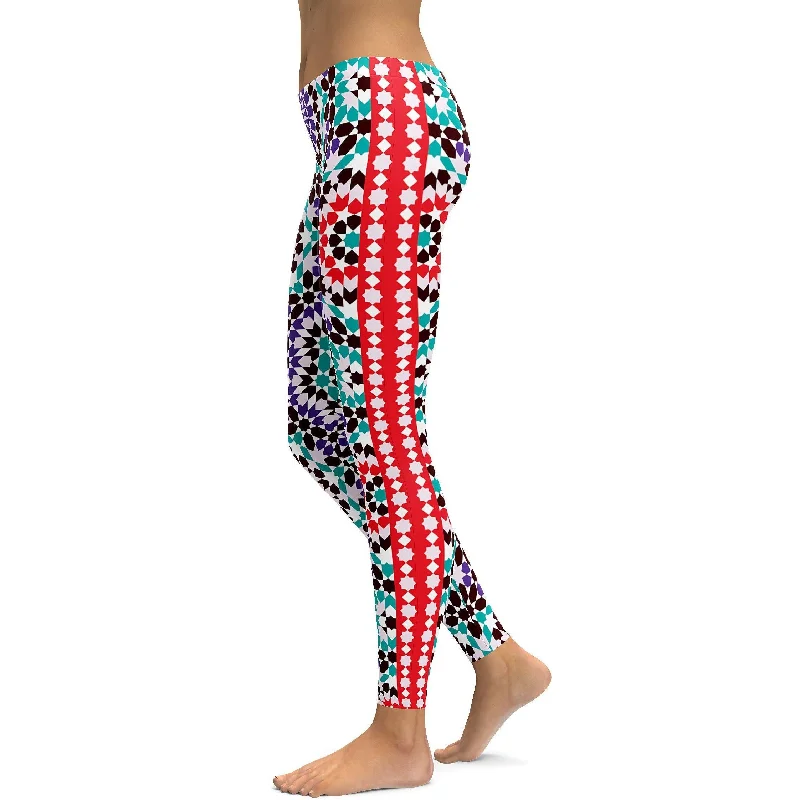 Yoga Pants with Smooth Waistband -Arabic Mosaic Leggings