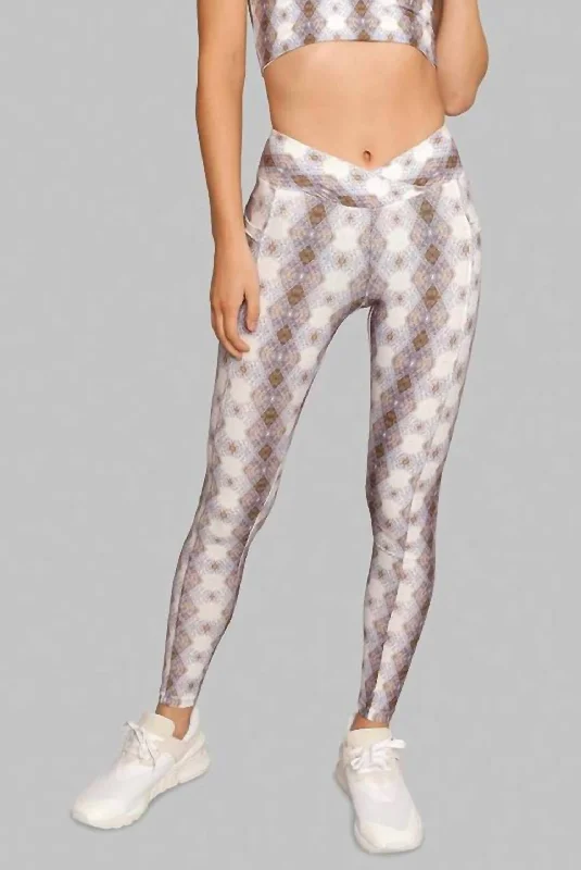 High-Waisted Yoga Shorts for Body Contouring -Argyle Crossover Pocket Legging In Grey