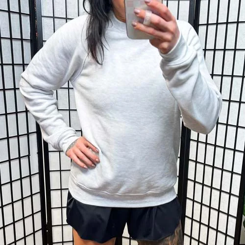 Women's Yoga Tops with Built-In Bra Support -Ash Grey Basic Crew Neck