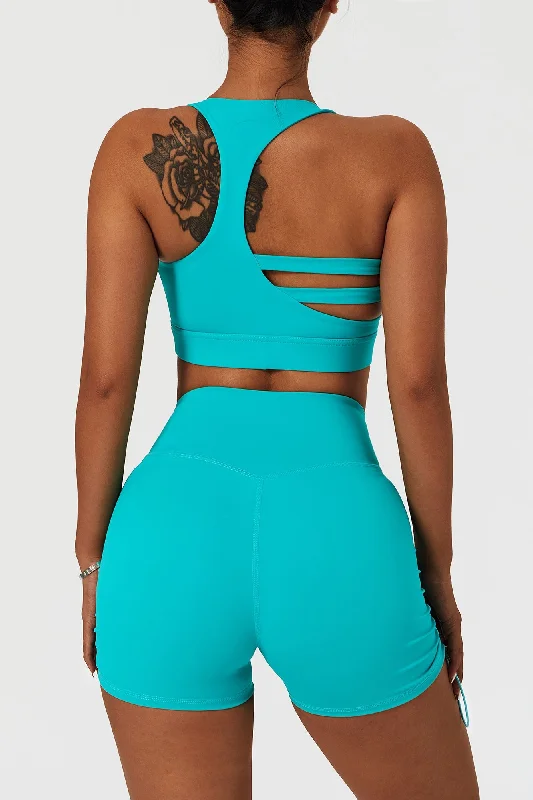 Yoga Bar with Honey -Plunge Neck Asymmetric Racerback Sports Bra