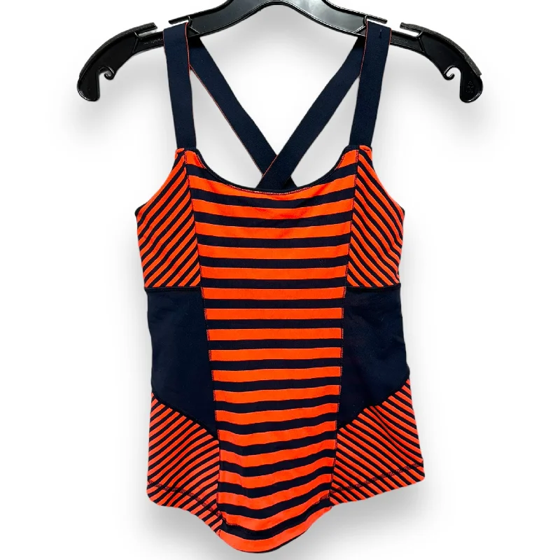Yoga Tops for Intense Core Training -Work It Out Crossback Tank By Lululemon In Inkwell Navy & Neon Orange/Coral Stripe, Size: 6