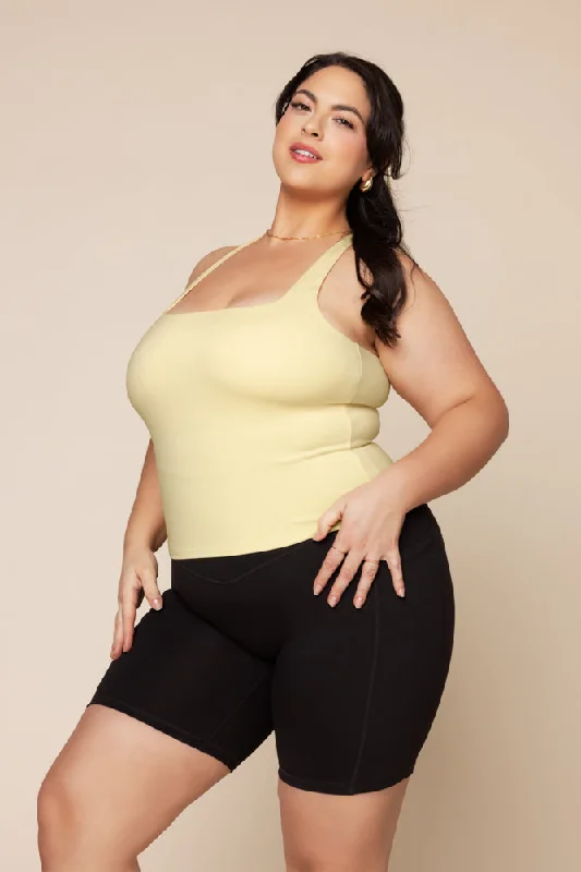 Yoga Tops with Breathable Mesh Details -Audrey Tank - Buttercream