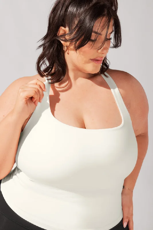 Long-Sleeve Yoga Tops for Winter Weather -Audrey Tank - Coconut Cream