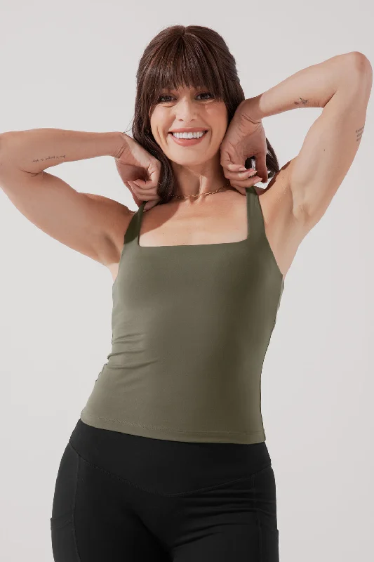 Women's Yoga Tops with Full Coverage Support -Audrey Tank - Ivy