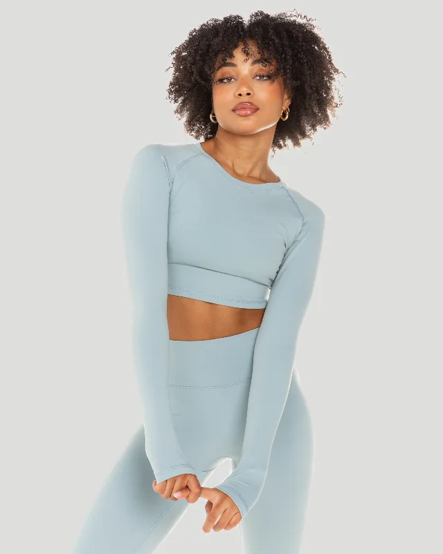 Stylish Yoga Tops for All Activities -Aura Crop Long Sleeve - Sea Foam