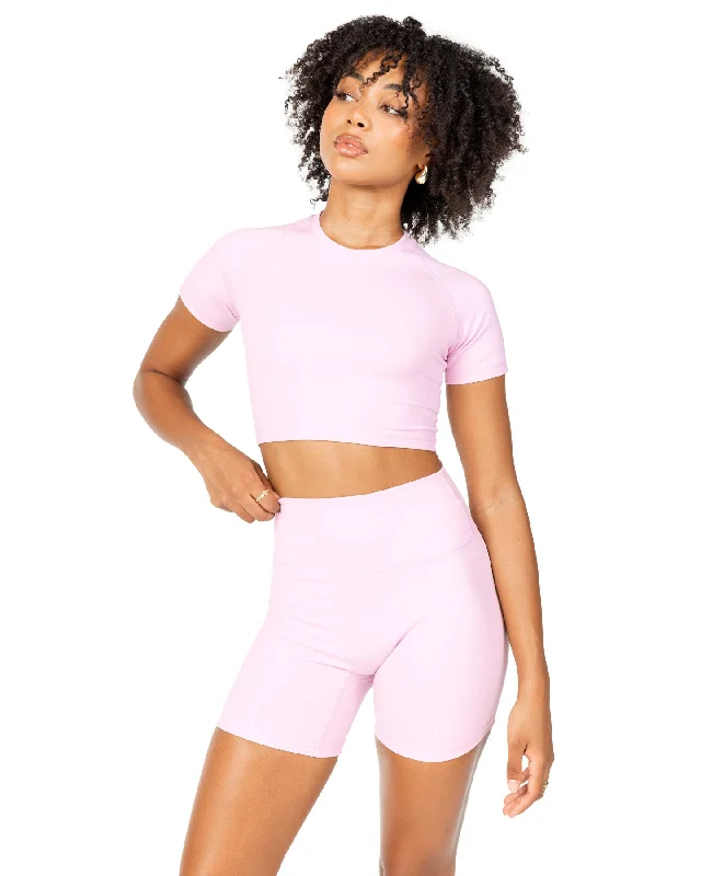 Women's Yoga Tops for Low-Impact Workouts -Aura Crop Tee - Blush Pink