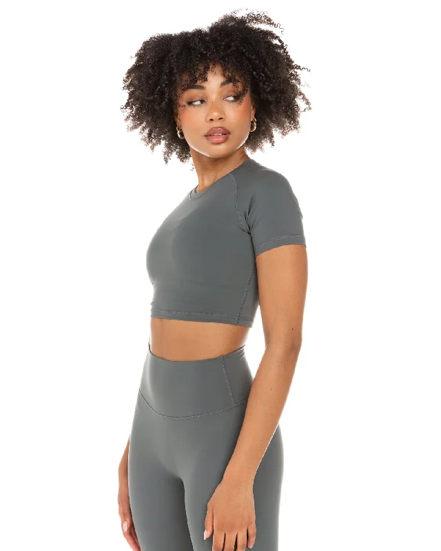 Yoga Tops for Increased Flexibility -Aura Crop Tee - Cloud Grey