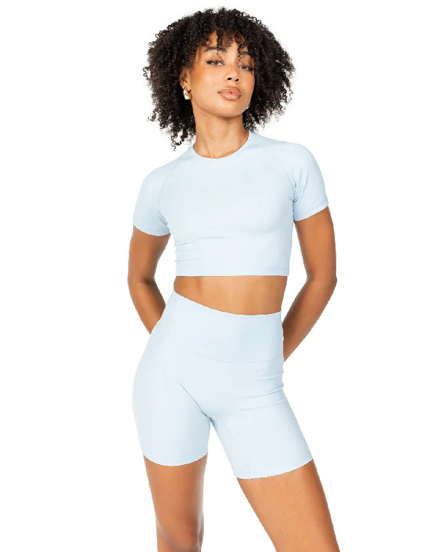 Yoga Tops for Power and Flexibility in Poses -Aura Crop Tee - Sky Blue