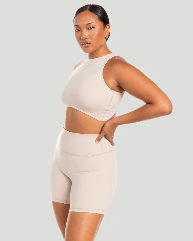 Tank Style Yoga Tops -Aura Curve Tank - Oat Latte