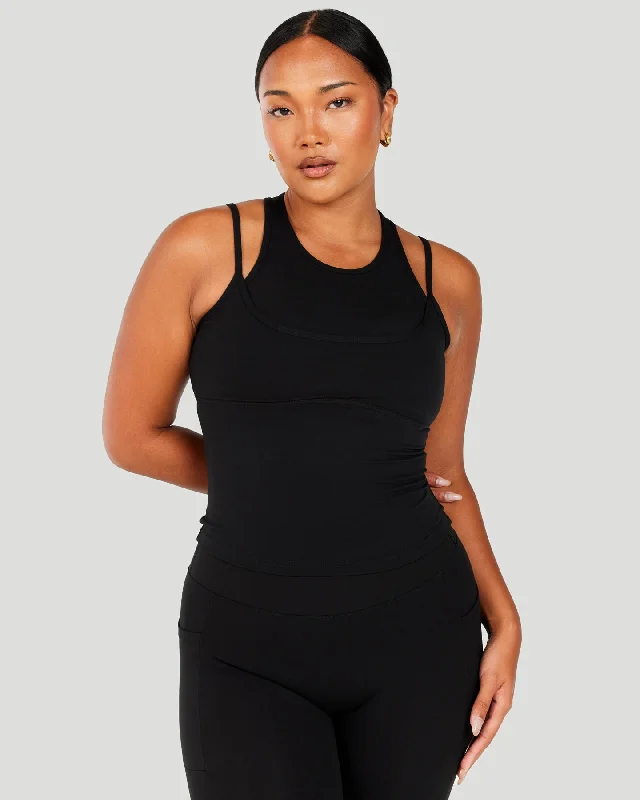 Yoga Tops for Everyday Yoga Practice -Aura Double Tank - Black